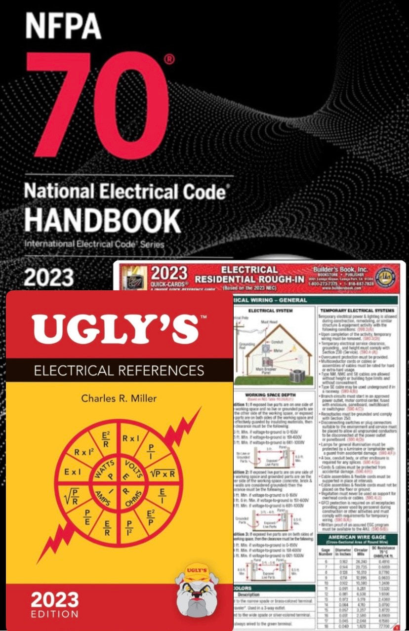 NFPA 70, National Electrical Code Handbook, 2023 Edition Hardcover National Electrical Code Quick-Card Based On the 2023 NEC and Ugly’s Electrical References, 2023 Edition