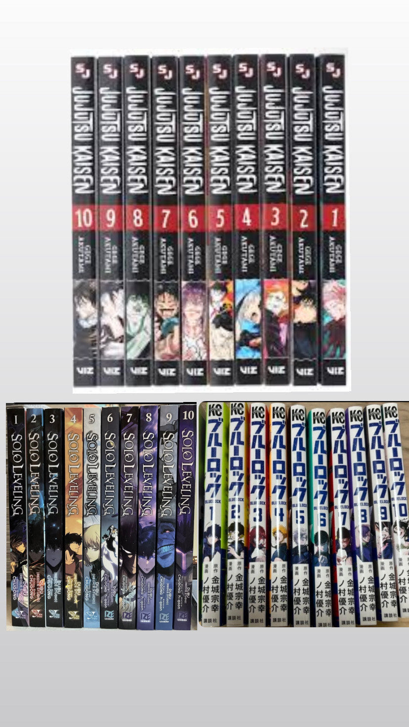 Jujutsu Kaisen by Gege Akutami: Volume 1-10 || Solo Leveling, Vol. 1-10 || Blue Lock Manga Series 1-10 || 💥 With Bonus Manga Wall Framed Poster!
